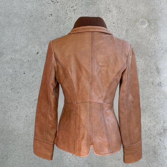 Vintage tan leather jacket - Picture 4 of 8